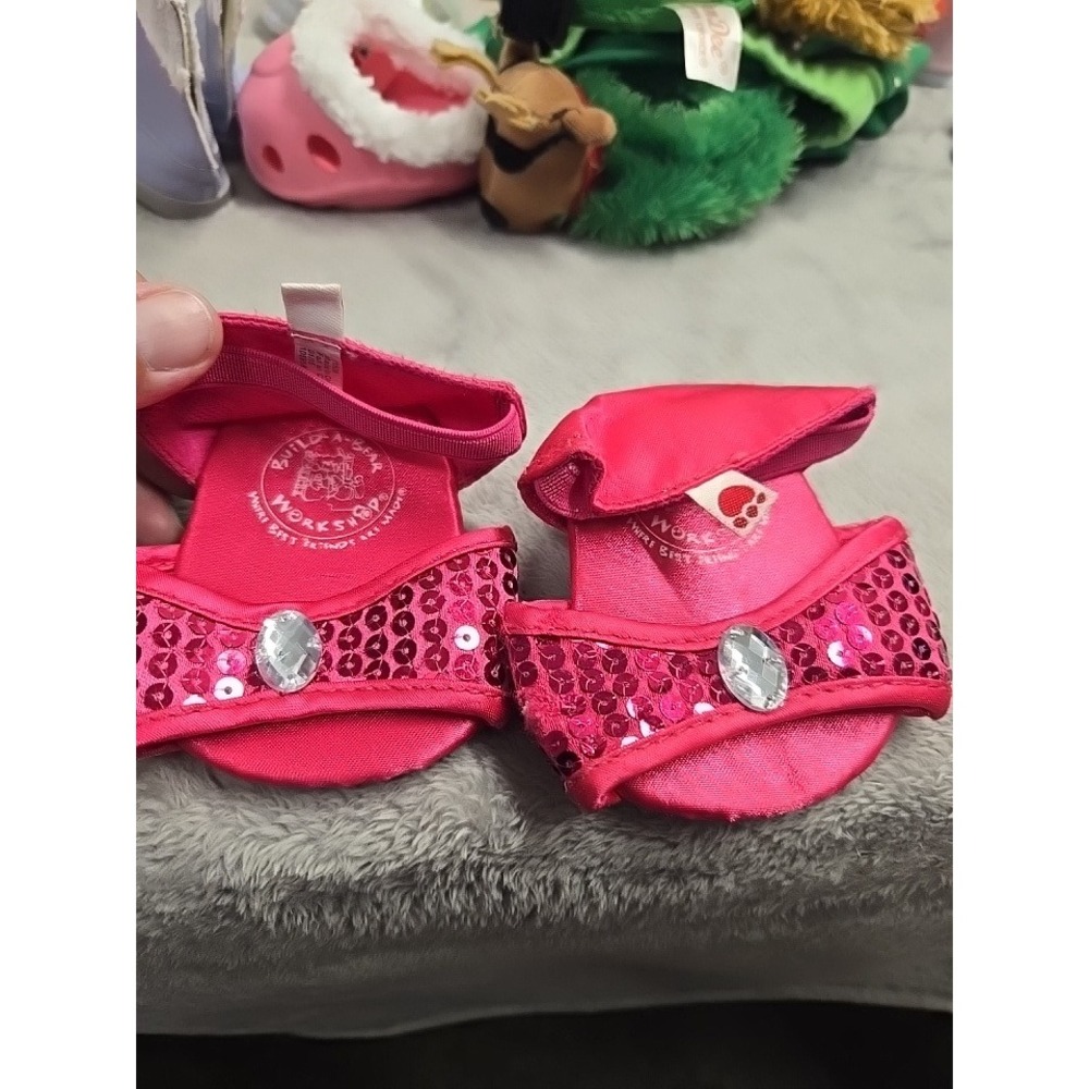 Build-A-Bear Workshop Pink Sequin Gem Satin Dress Shoes Plush Accessory